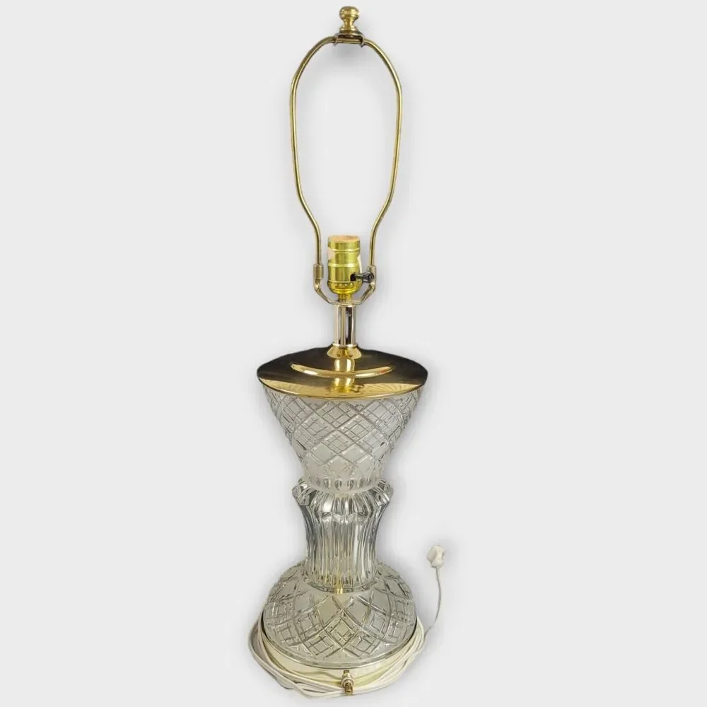 Cut Crystal Art Deco 3 Way Trumpet Style Table Lamps Gold Plated Vintage 26 Inch